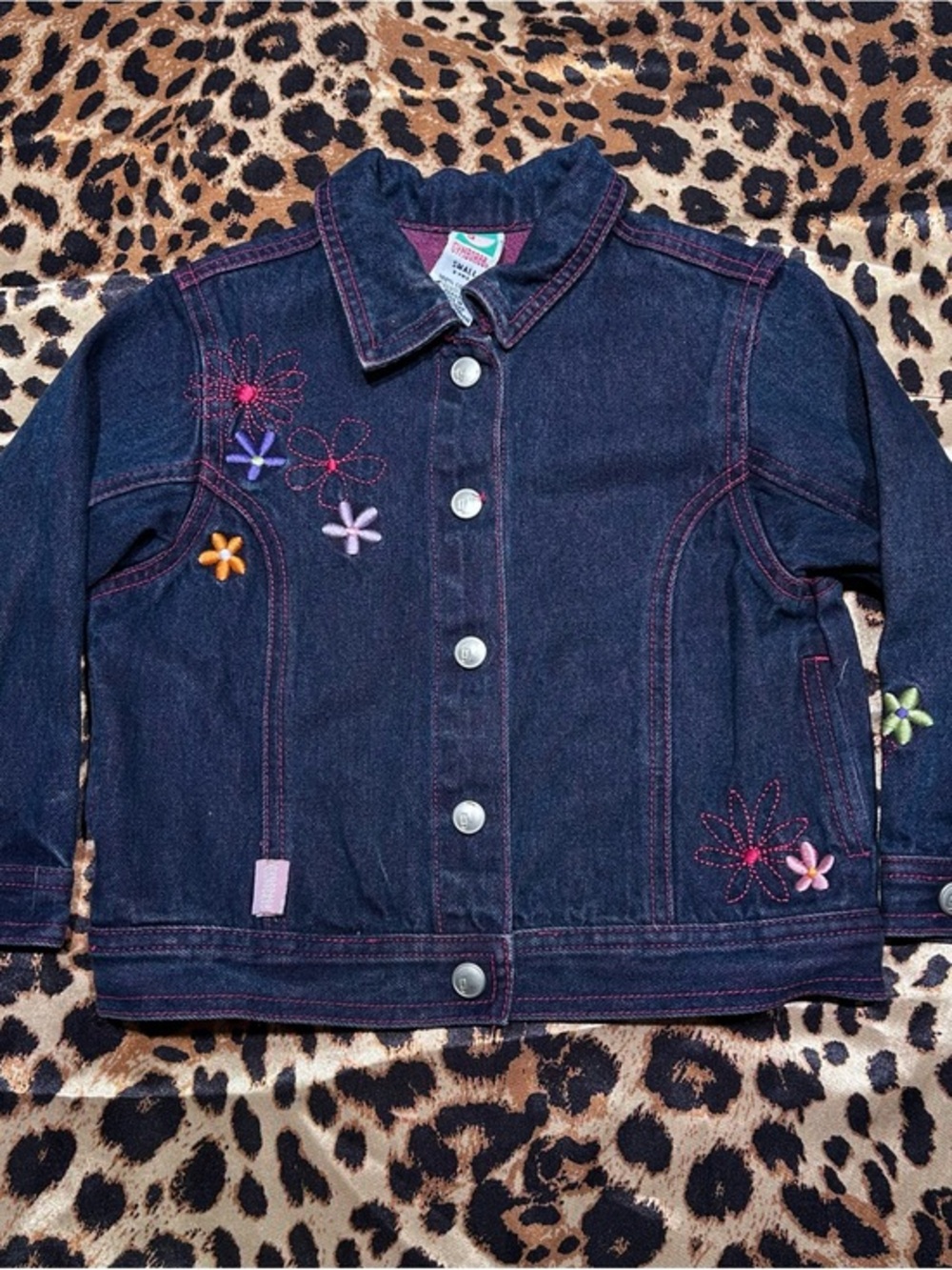 Vintage Y2K Gymboree Dark Wash Denim Jacket with Embroidered Flowers